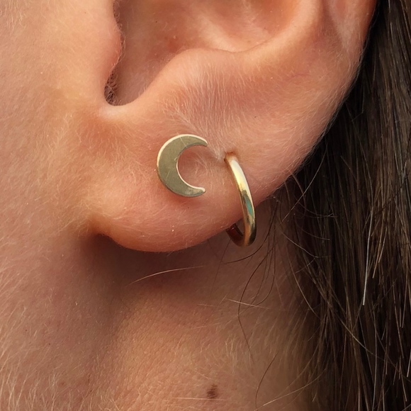 14k GF Moon Stud Post Earrings - Picture 2 of 5